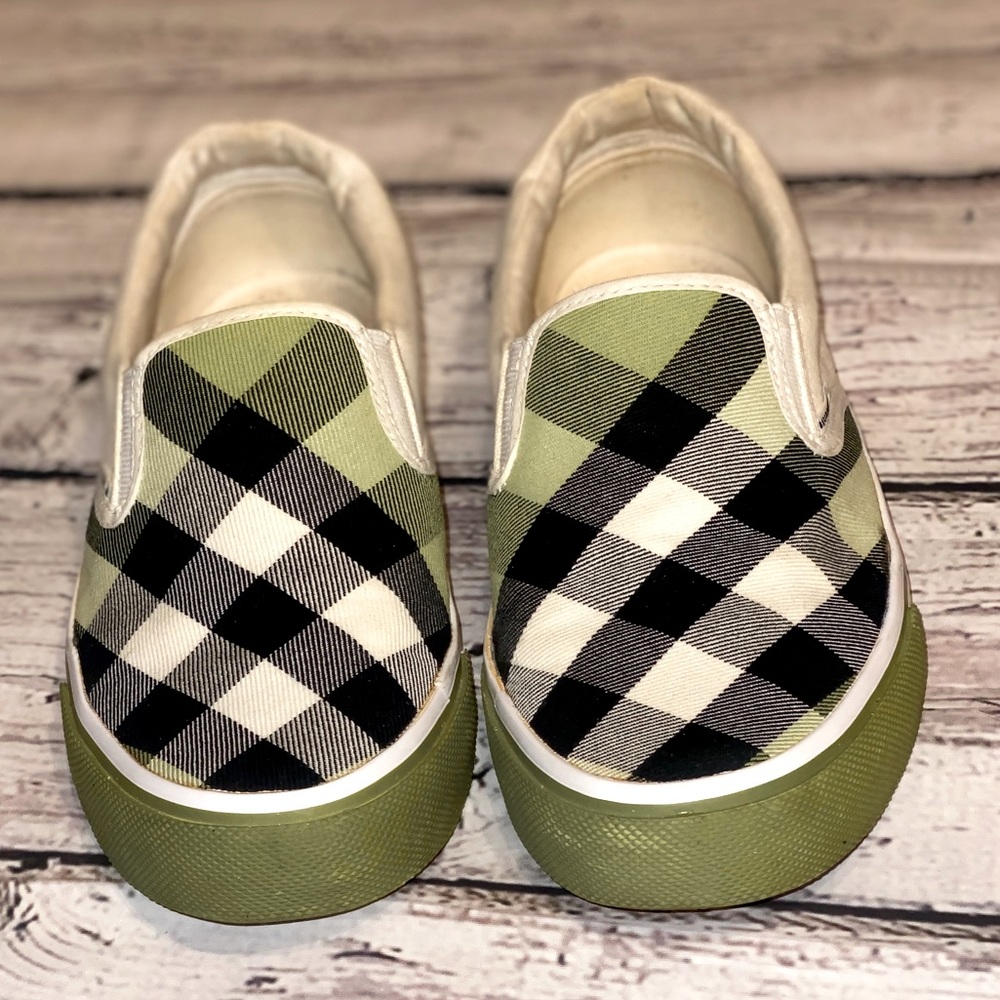 Burberry Green Black White Check Slip-On Sneakers - Picture 7 of 9
